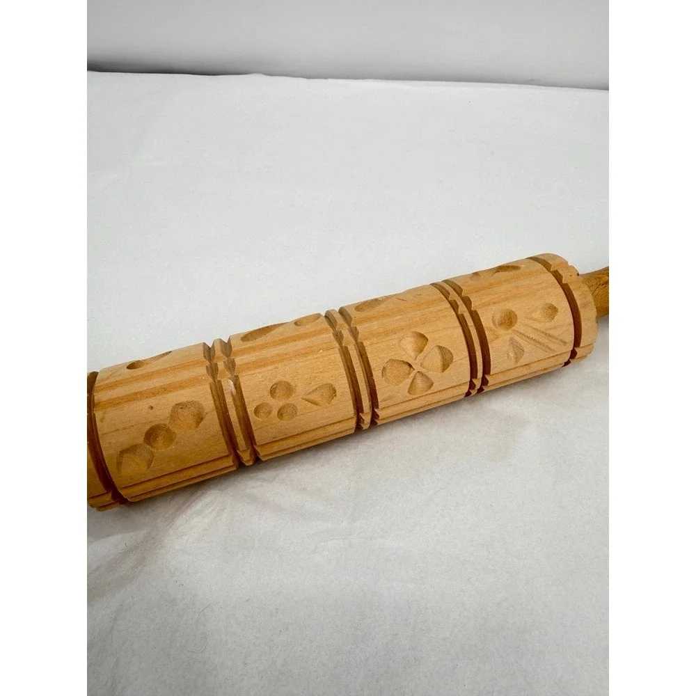 Handcrafted Wooden Embossed Rolling Pin Springerle Cookie Dough Roller W Germany